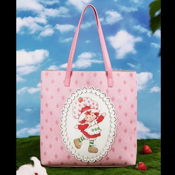 Strawberry Shortcake  Cute Cartoon Character & Strawberry & Lace Print Tote - Picture 2 of 9